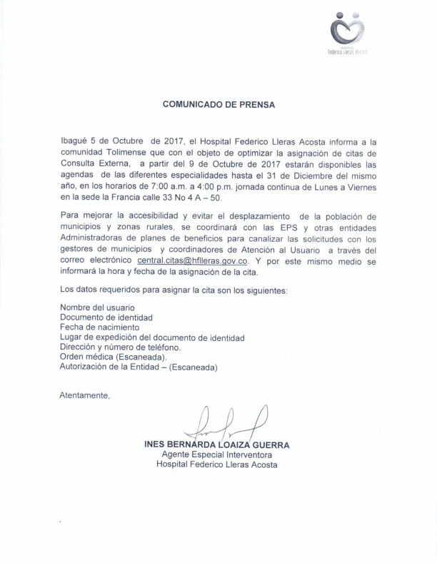 Comunicado Hospital Federico Lleras Acosta 001